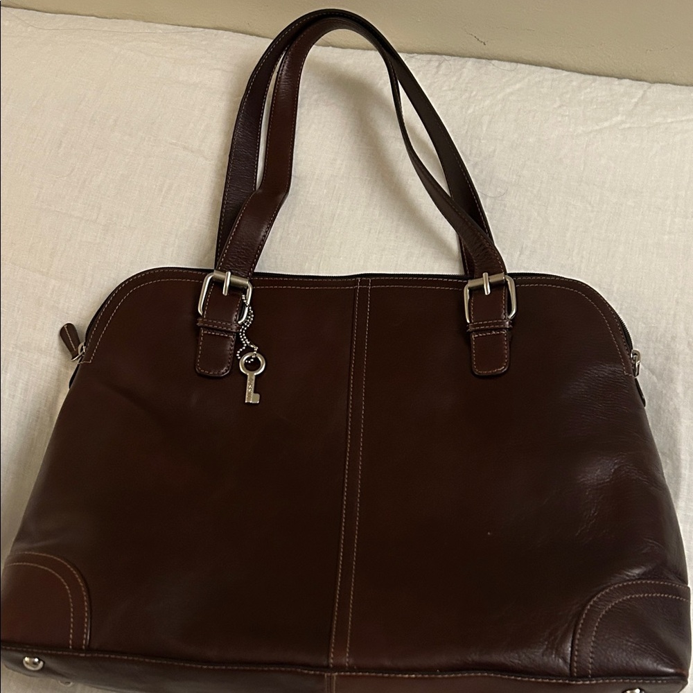 Fossil Brown Leather Tote Bag
